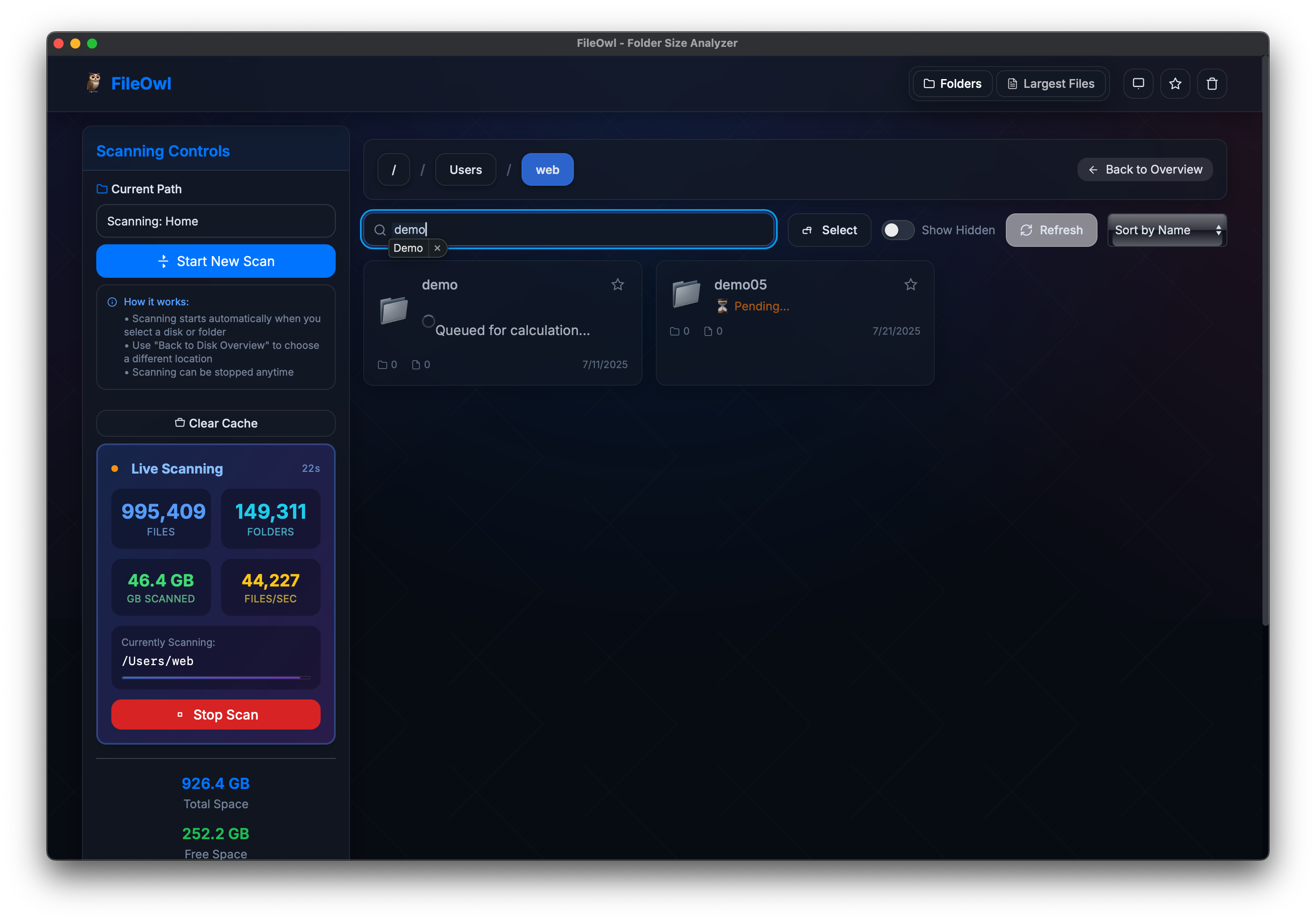 FileOwl Interface - Main View